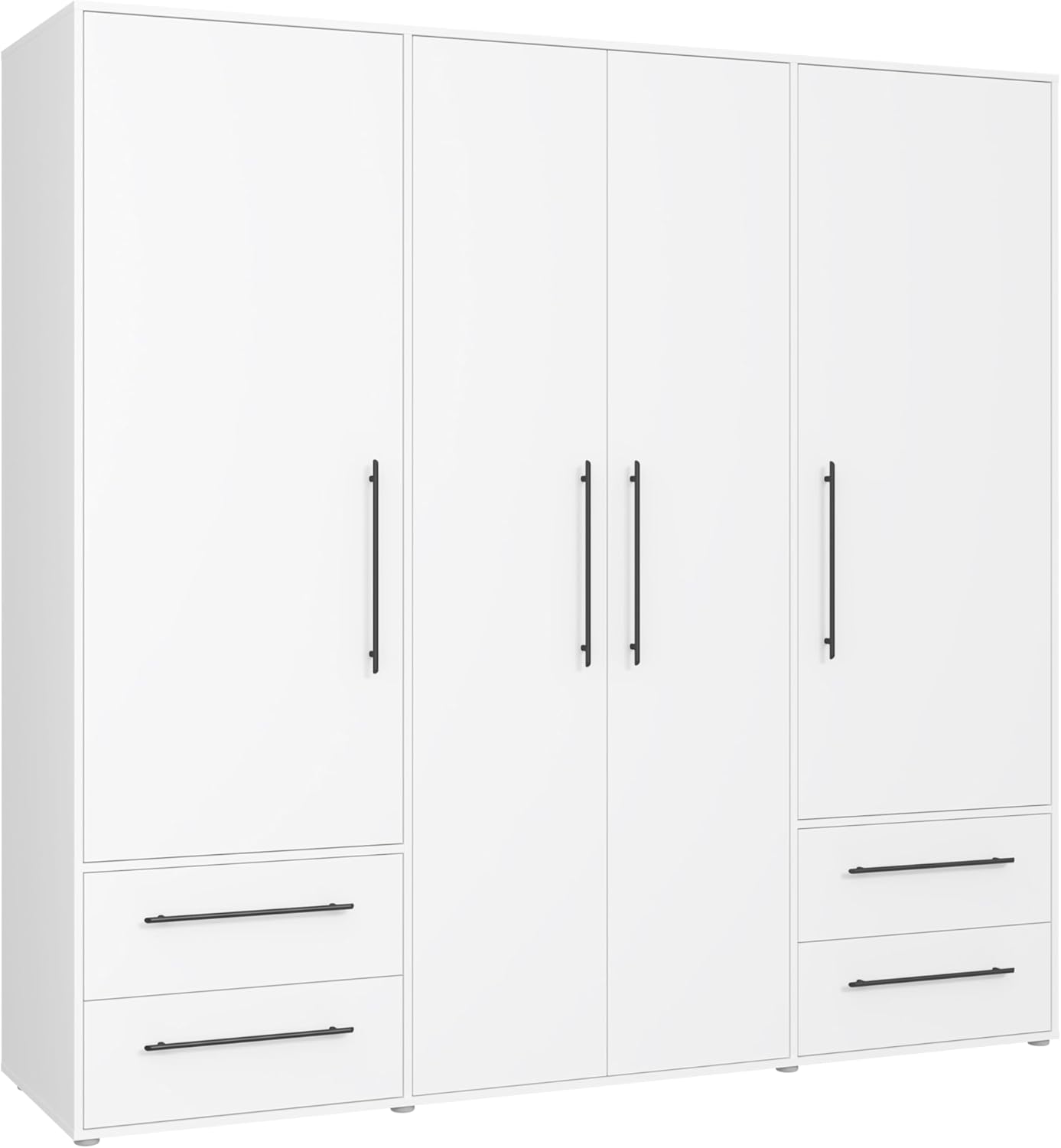 FORTE Jupiter Schrank 200 210, weißer Kleiderschrank, Drehtürenschrank, 3-türig, mit 2 Schubladen und Einlegeböden, Weiß, 206 cm breit x 59 cm tief x 200 cm hoch