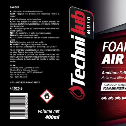 Huile de filtre Technilub FOAM AIR FILTER OIL 0,4L Universel