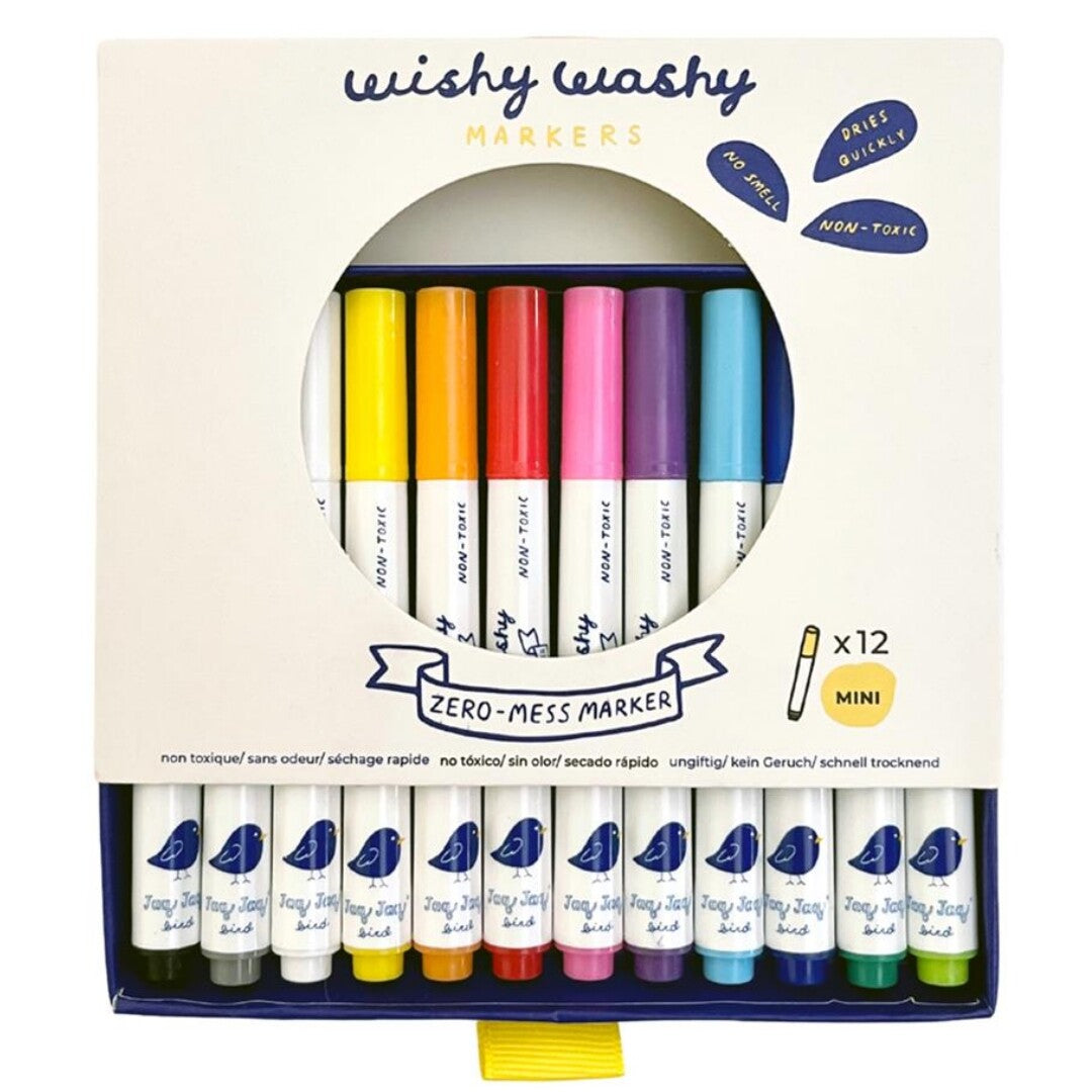 Jaq jaq bird uitwisbare mini viltstiften wishy washy - 12st