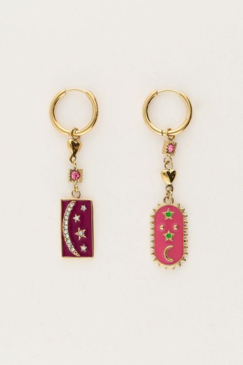 Sunrocks oorringen met roze en paarse charms