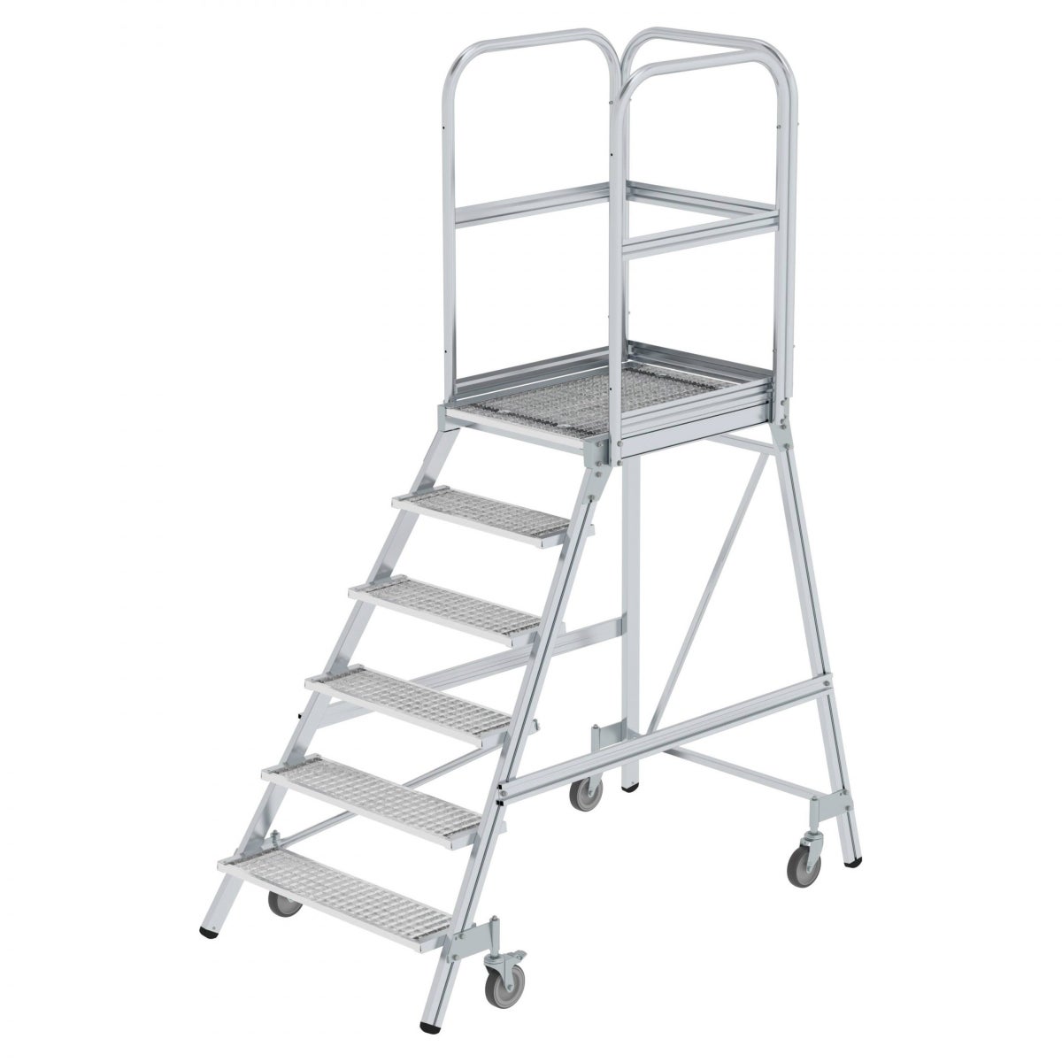 MUNK mobiele platformladder, stalen rooster, 6 treden