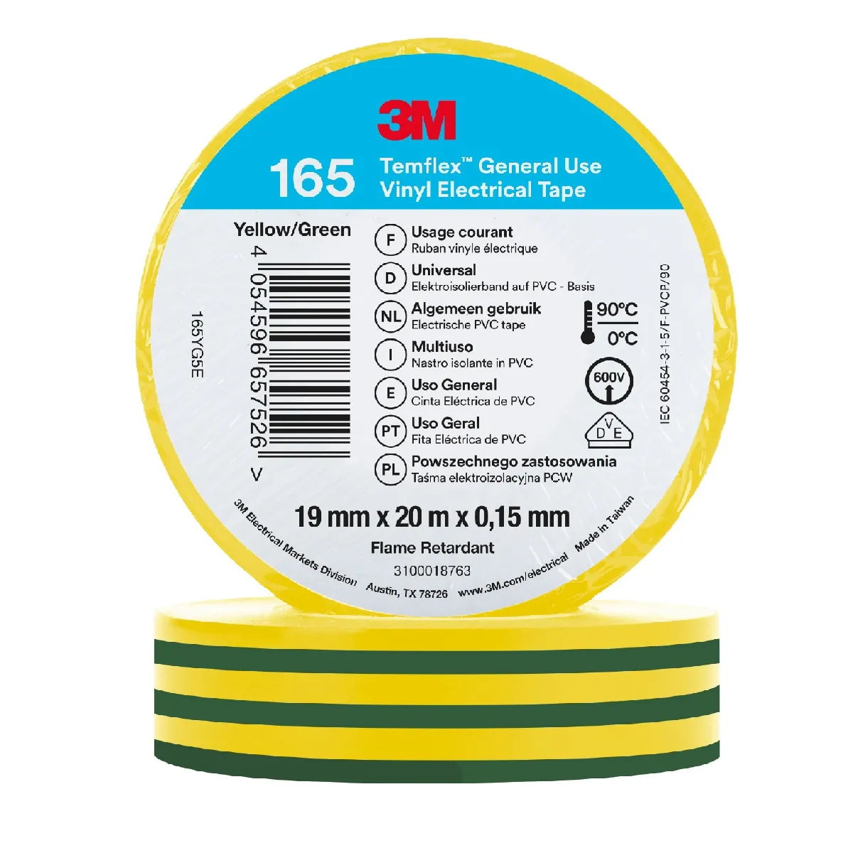 3M Temflex 165 Ruban Adhésif - 19mm x 20m