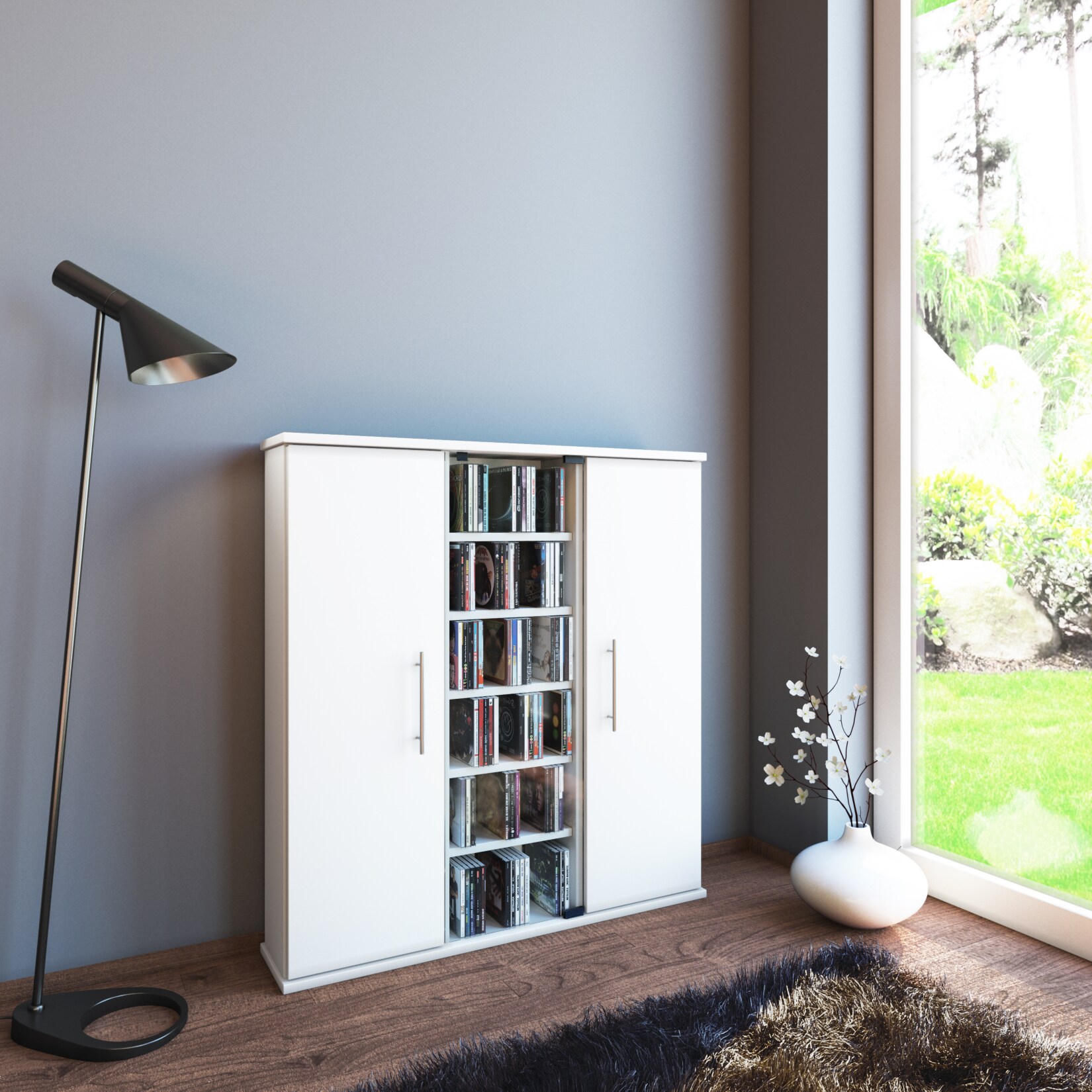 VCM Holz CD DVD Stand Regal Schrank Aufbewahrung Standregal Santo Glastür