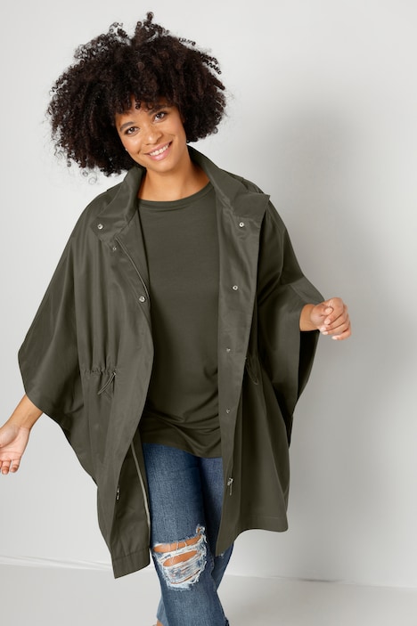 Cape, oversized, wasserabweisend, Kapuze, Taillen-Tunnelzug