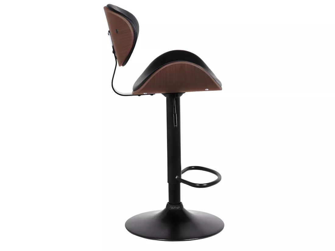 Lot de 2 tabourets de bar en simili, placage noyer et métal - Hauteur réglable - Naturel foncé et noir - MONTENEGRO