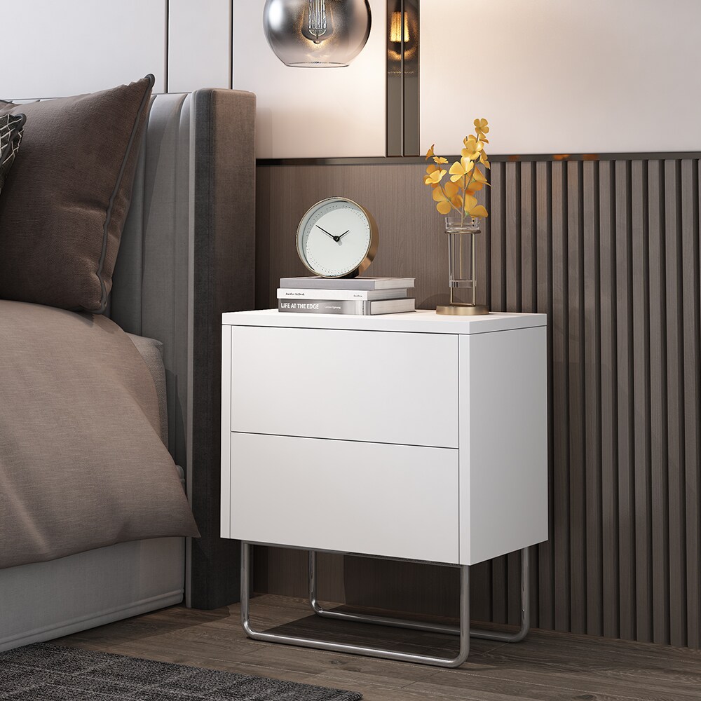 Vicco Nachtschrank Calvin, Weiß 45 x 50 cm, moderner Nachttisch mit 2 Schubladen, Nachtkommode