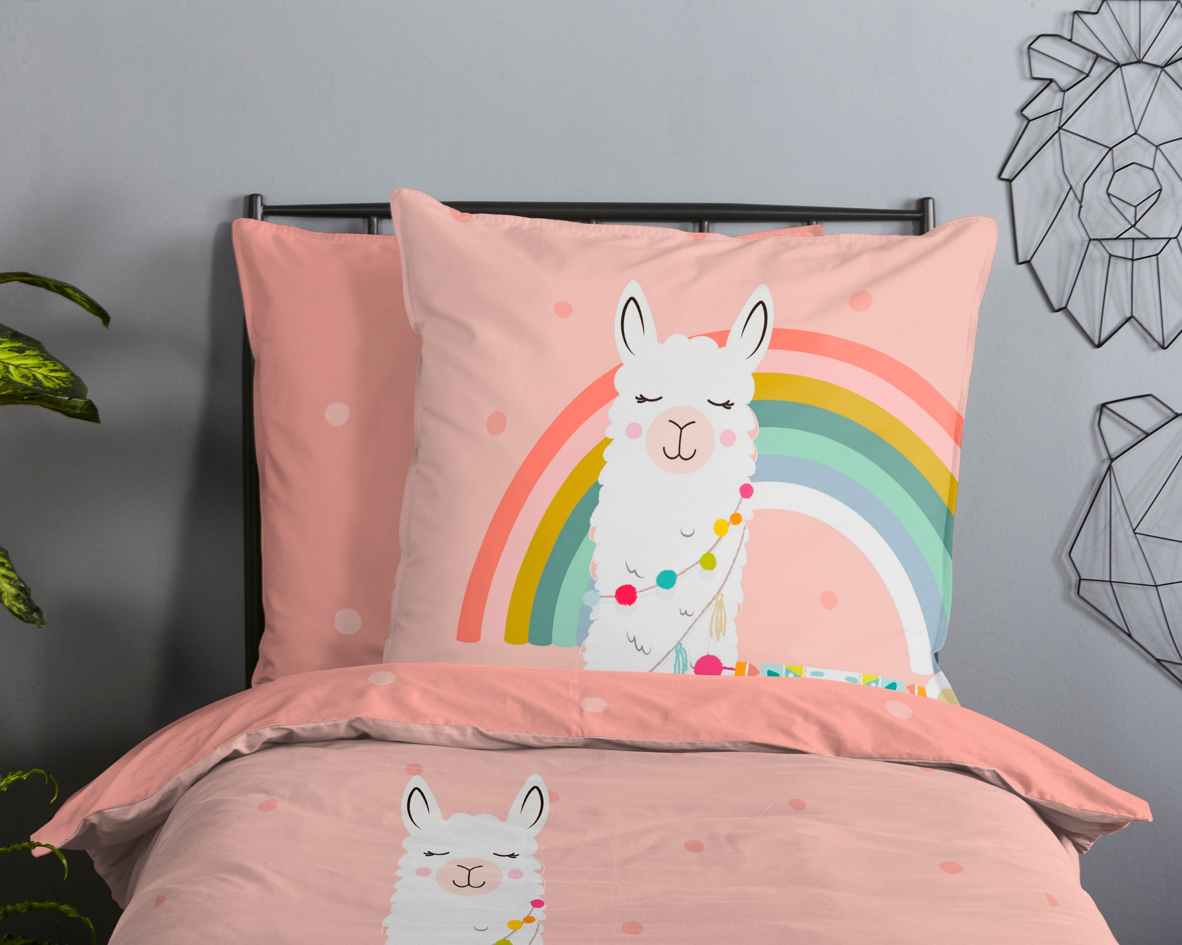 good morning Kinderbettwäsche »Llamaa« 2 Stk. tlg. Baumwolle, 135x200, Reissverschluss, Wende, Kind, Mädchen, Lama, Rosa