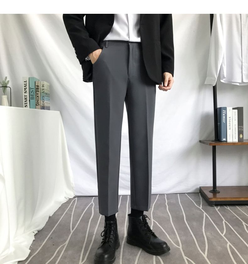 Kantereld - Mid Rise Plain Cropped Tapered Dress Pants