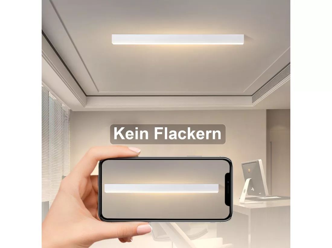 NETTLIFE Plafonnier LED Blanc 32W Moderne Dimmable 107CM Lampe de Salon Longue Lampe de Bureau avec Télécommande