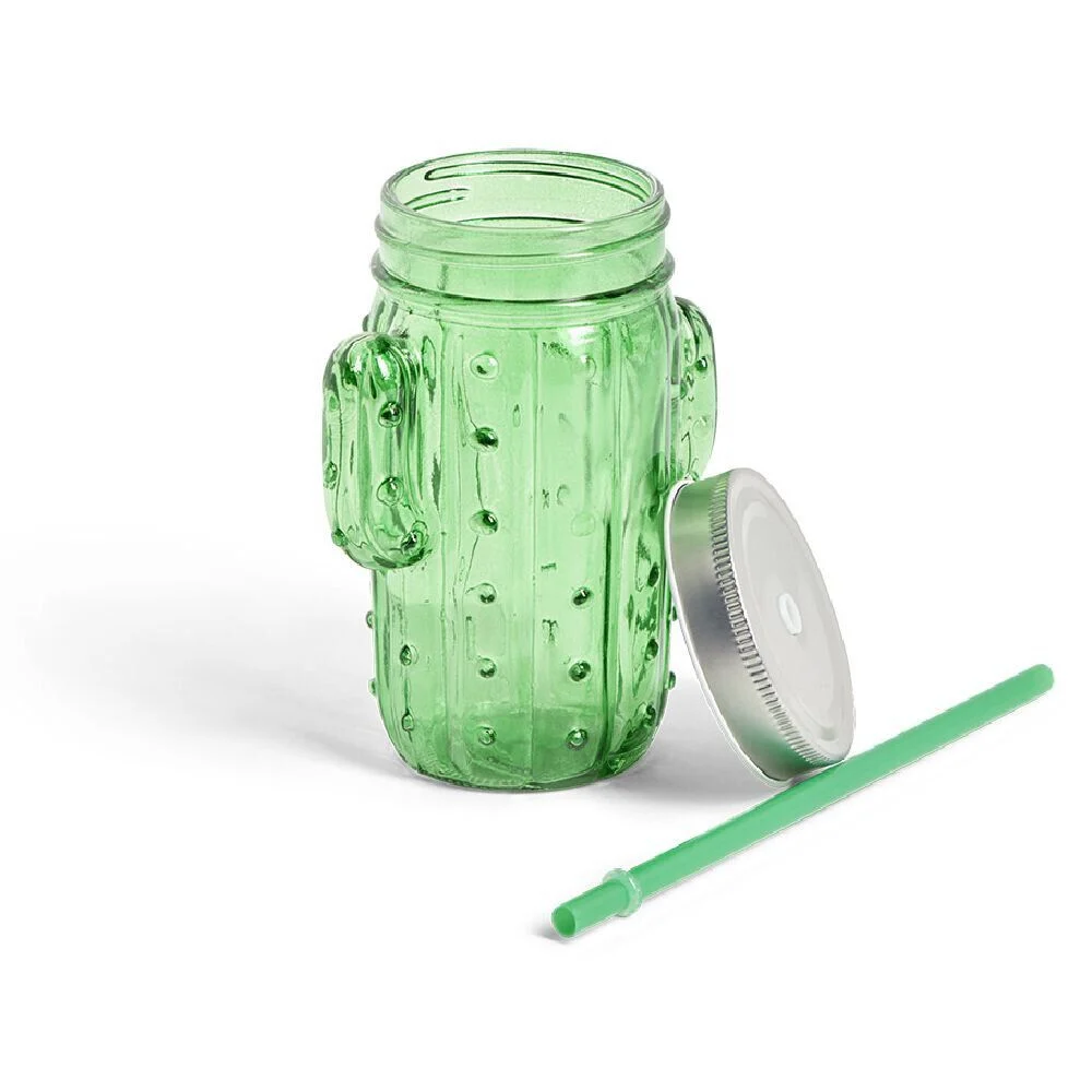 Gobelet en verre avec paille cactus