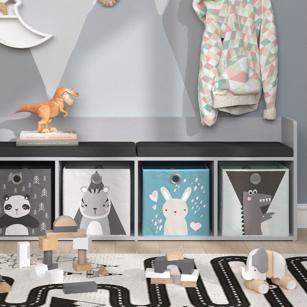 Vicco Sitzbank Kinderzimmerbank Kinderregal Luigi Hellgrau 142x53 cm modern Faltbox Kinderzimmer Regal Aufbewahrungsregal Bücherregal Lesebank Spielzeugaufbewahrung Organizer Regal-Bank-Kombi 4 Fächer