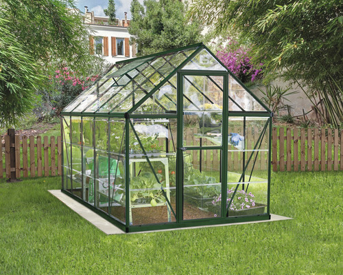 Harmony kas 6x10 polycarbonaat panelen 0,7 mm incl. funderingsframe 306 x 185 cm groen