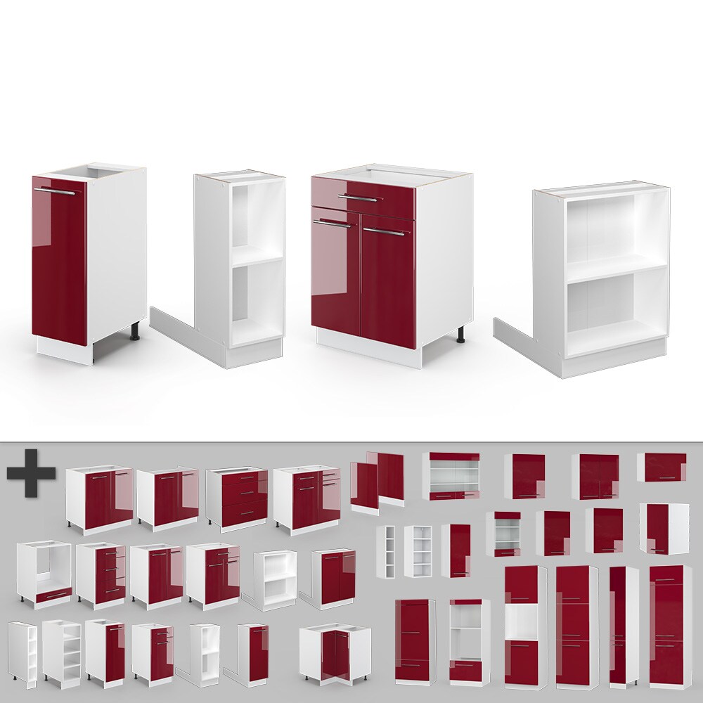 Vicco Kücheninsel Küchenblock Einbauküche Fame-Line Weiß Bordeaux-Rot 90 cm modern Hochglanz Küchen Schränke Apothekerunterschrank Schubunterschrank Regalinselunterschrank Softclose-Scharnier Küchenmöbel