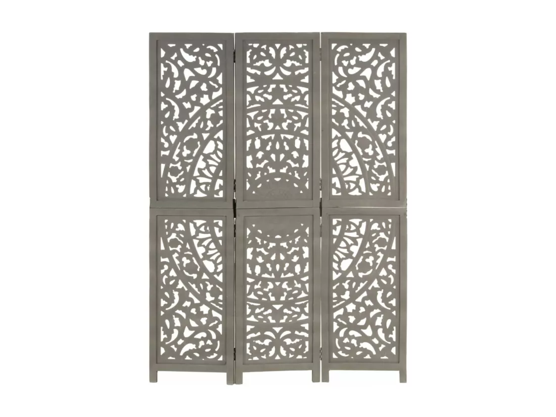 Cloison de séparation 3 panneaux Gris 120x165 cm Bois manguier