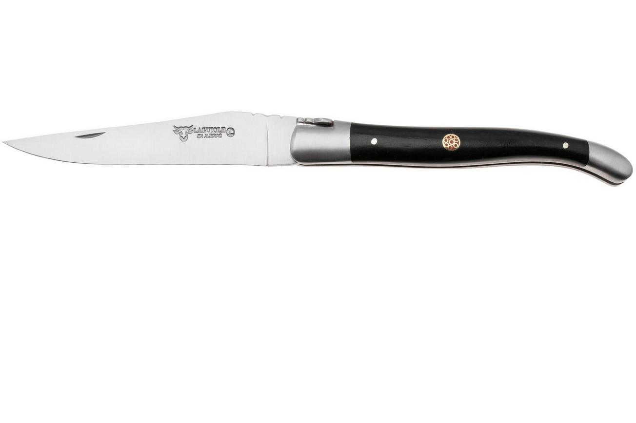 Laguiole en Aubrac Ebony Red Mosaic Pin, Red Inlay, Matt Bolster, zakmes, 12 cm