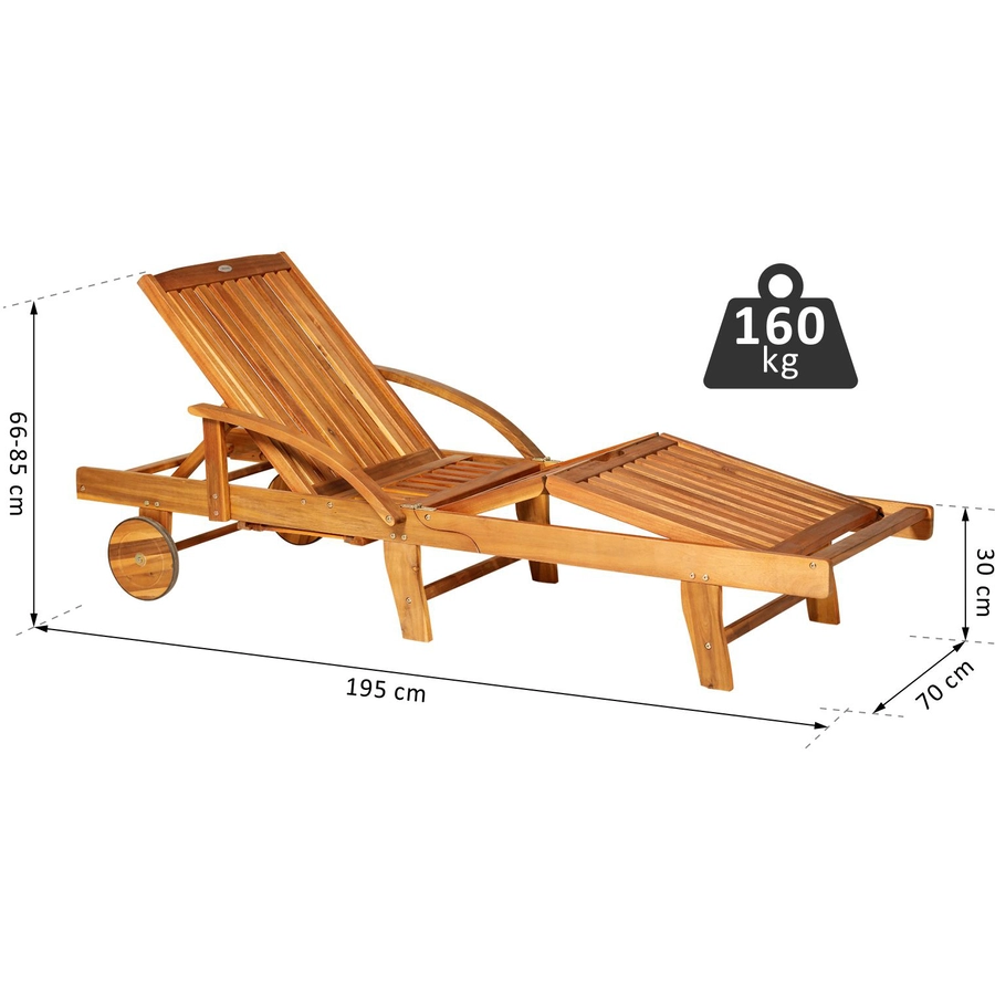 Outsunny Holz-Gartenliege verstellbar natur