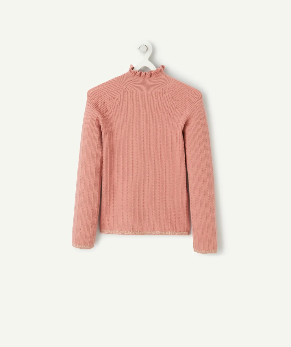 PULL FILLE EN COTON BIO VIEUX ROSE AUX DÉTAILS AJOURÉS