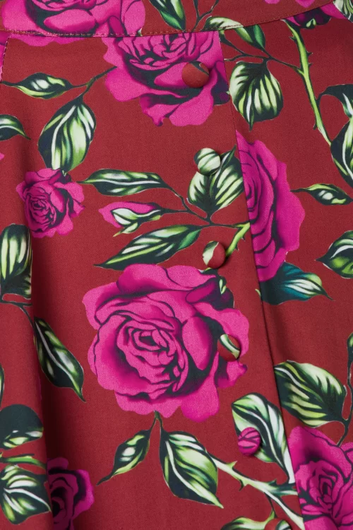 Hearts & Roses Rosie floral swing rok in rood en fuchsia