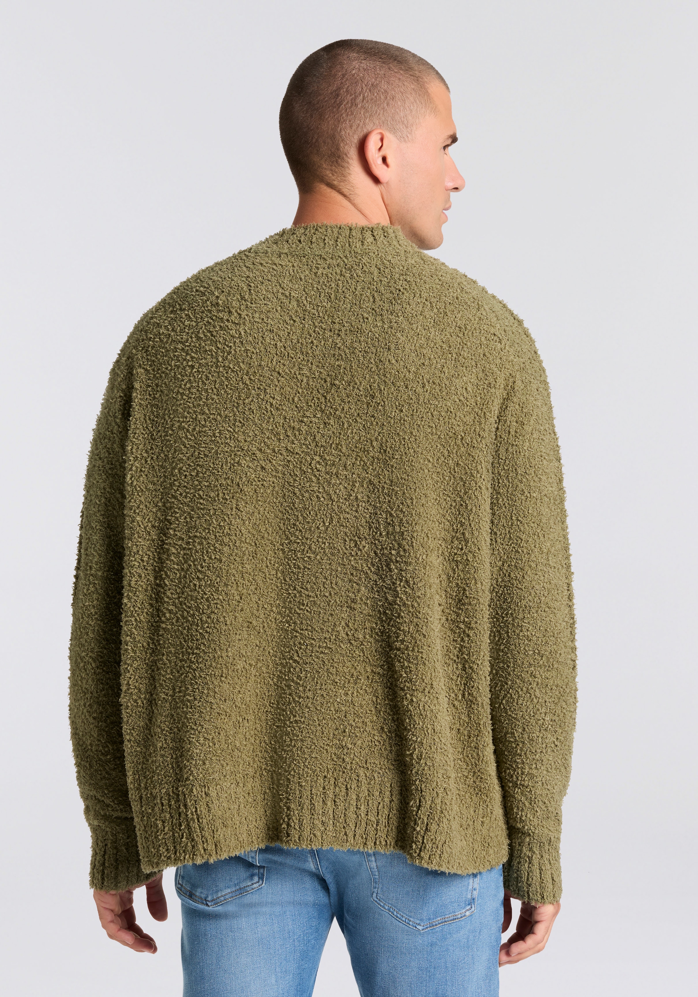HUGO Blue Strickpullover »Sanou«, Rundhalsausschnitt, relaxed fit, Bouclé-Strick