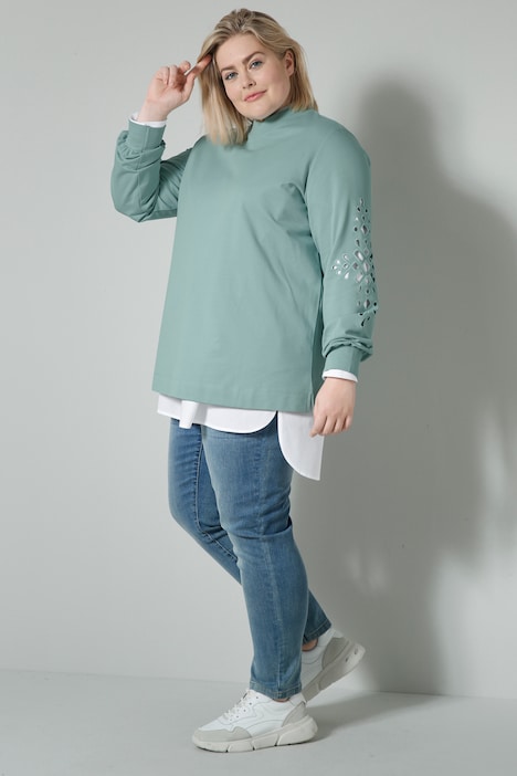 Sweatshirt, Rundhals, Langarm mit Lochstickerei