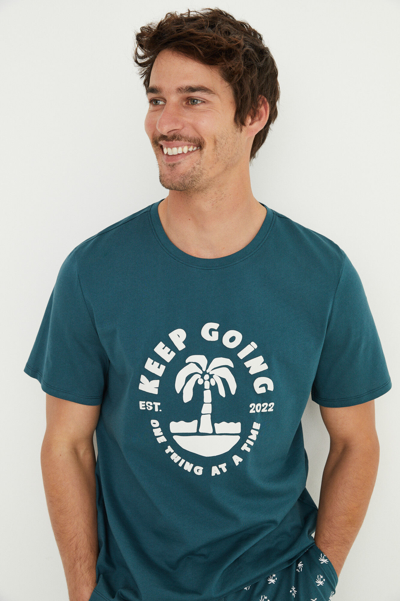 Pijama curto masculino, 100% algodão, verde - verde