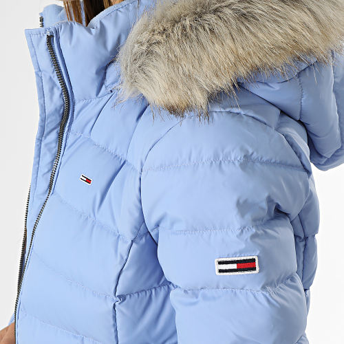 Doudoune Capuche Fourrure Femme Basic 8588 Bleu Clair