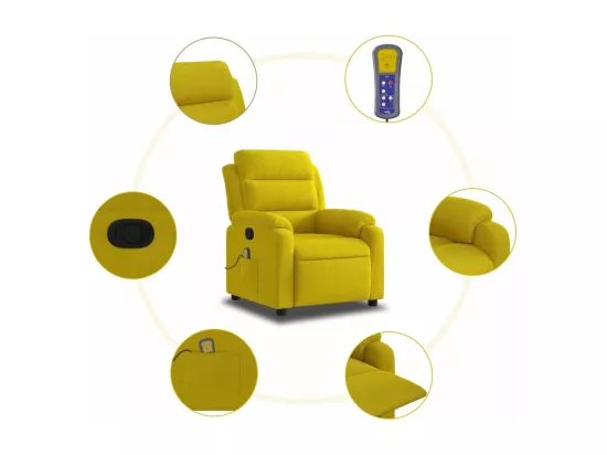 Fauteuil massant inclinable jaune velours