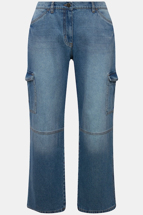 Cargojeans, Straight Fit, bleached, Cargotaschen, teilelastischer Bund
