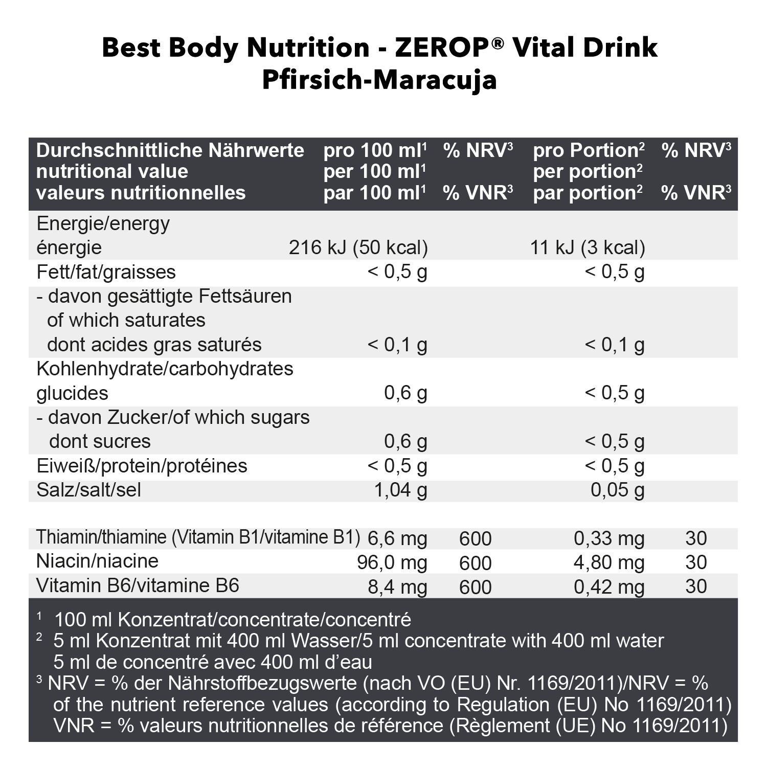 Best Body Nutrition Low Carb Nutrition Vital Drink Pfirsich-Maracuja