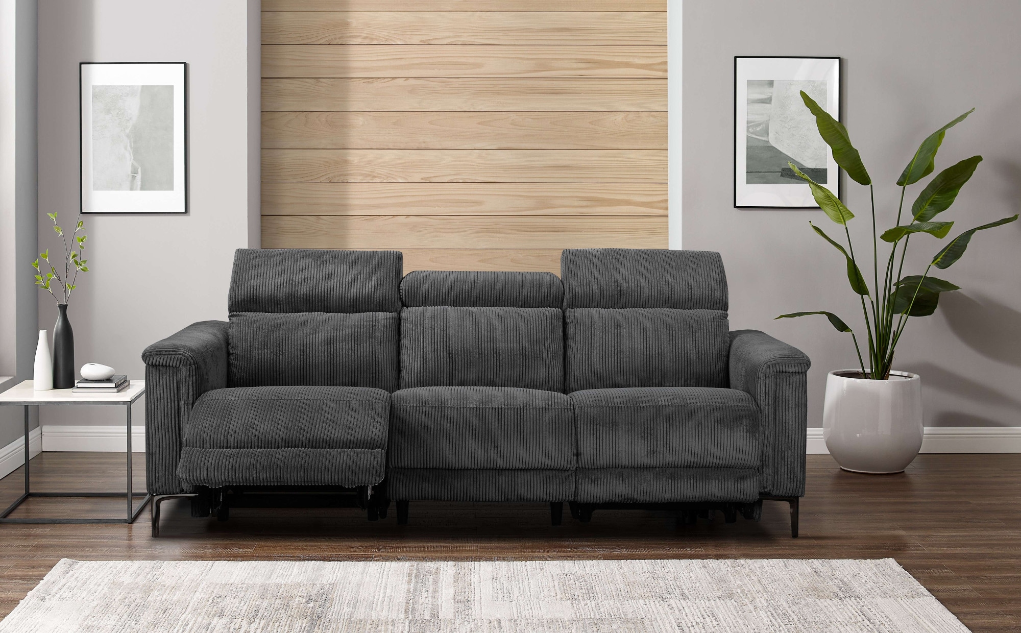 Home affaire 3-Sitzer »Lund Cord, mit manueller o. elektrischer Relaxfunktion in 2 Sitzen,« USB-C, Kopfteilverstellung, Breite 222 cm