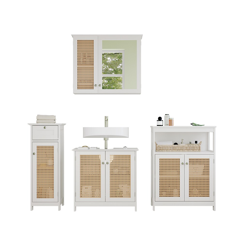 Vicco Badmöbel-Set Rosario, Weiß, moderne Serie, Badezimmer, dekorative Front, Spiegelschrank, Waschtischunterschrank, Midischrank, Sideboard