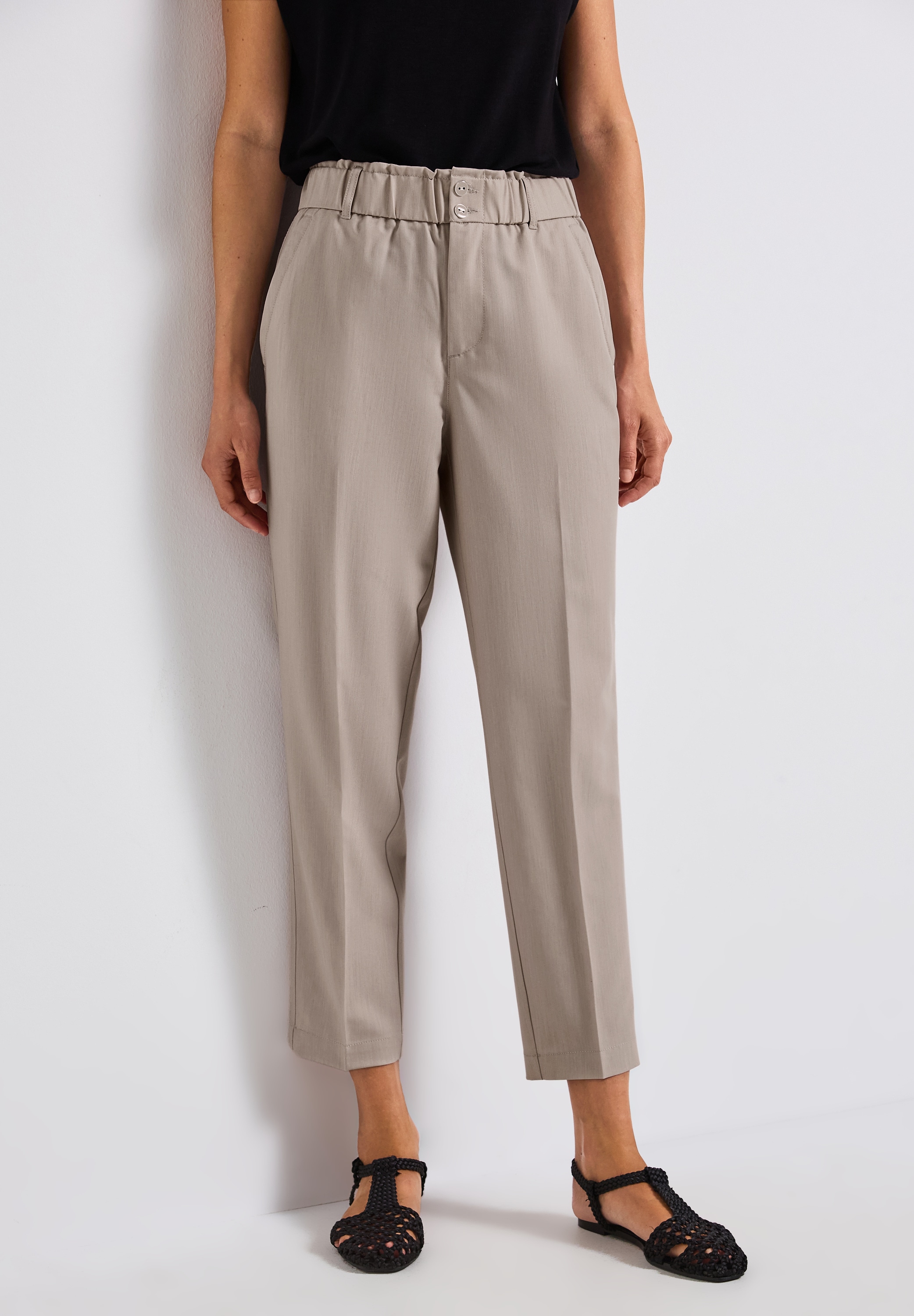 STREET ONE Paperbag-Hose  im Melange-Look und mit Stretch