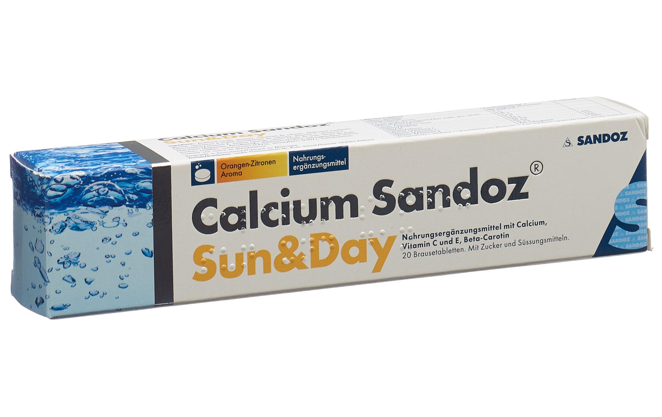 Sandoz Sun and Day 20 BrausetablettenNahrungsergänzungsmittel mit Calcium, Vitamin C und E, Beta-Carotin