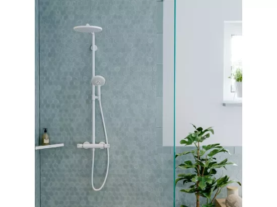 Colonne de douche thermostatique HANSGROHE Croma Select S 280 blanc mat + tablette AddStoris