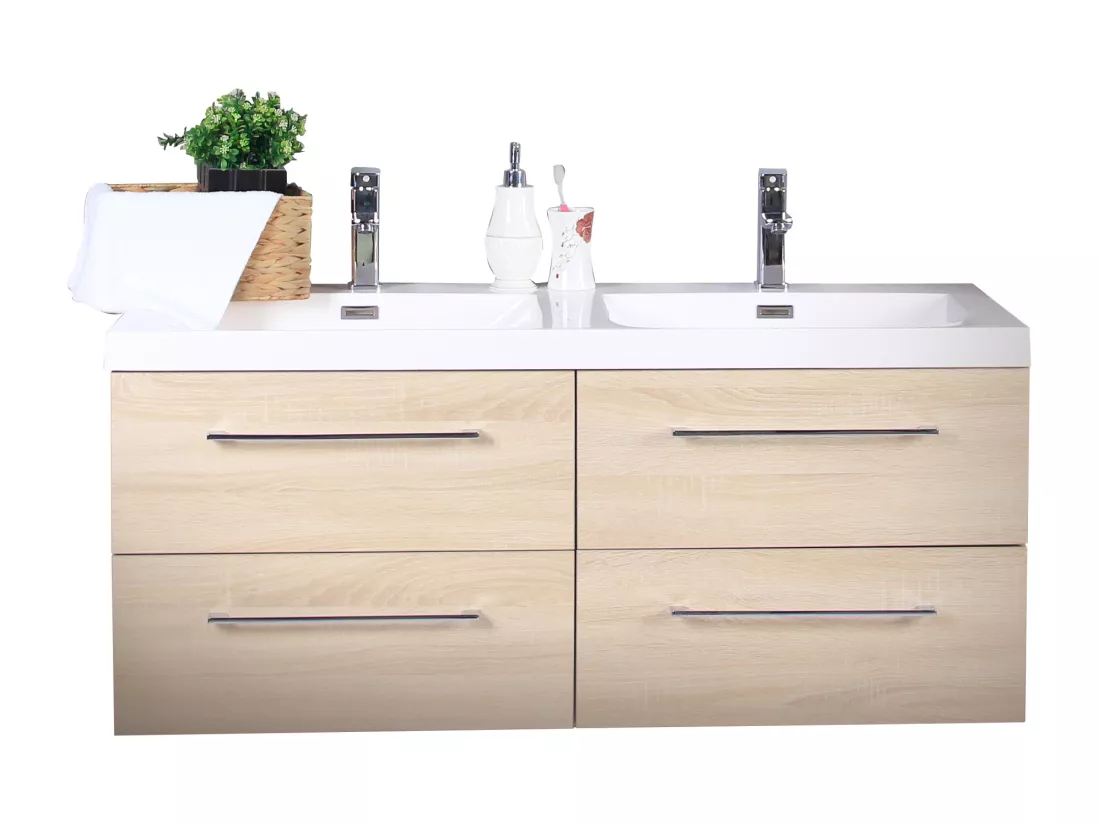 Meuble double vasque 120 cm chêne californien naturel Aquazur