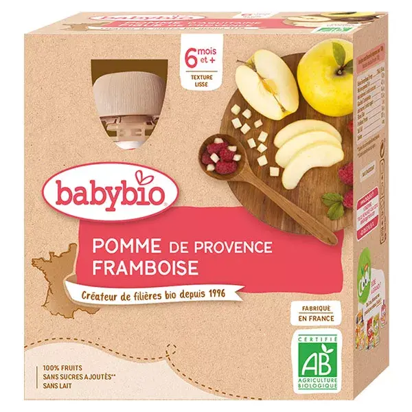 Babybio Frutas Maçã e Framboesa em sachê +6m Orgânico 4 x 90g