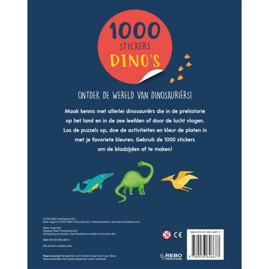 uitgeverij rebo activiteintenboek met stickers - dino's 1000 stickers