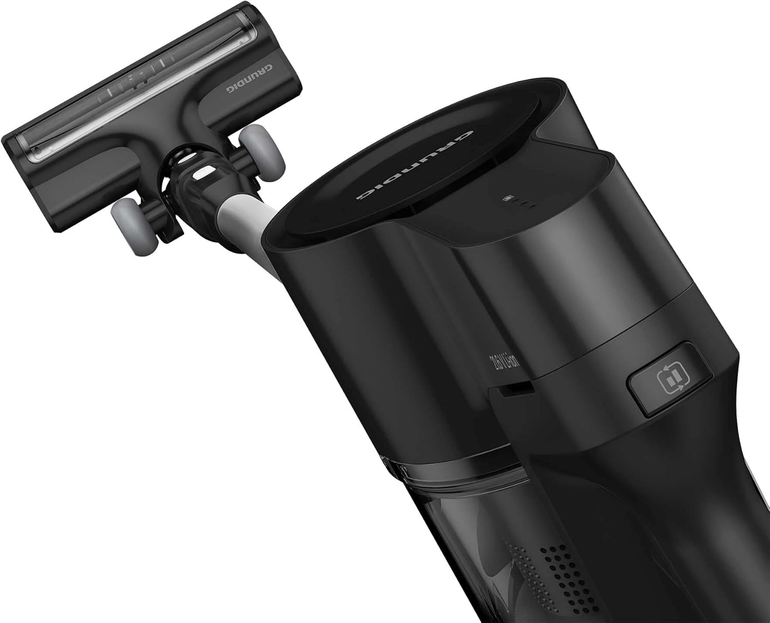 GRUNDIG VCP 4230 2-in-1-Akku-Stielstaubsauger, 2 Saugkraftstufen, 150 Watt Motor, 25, 2 Volt Li-Ion Akku, 550 ml Staubaufnahmevolumen, bis zu 45 Minuten Betriebszeit, 80 Dezibel, Weiß / Schwarz
