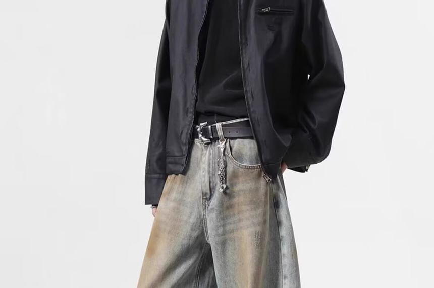 AXEN - Mid Rise Washed Wide Leg Jeans