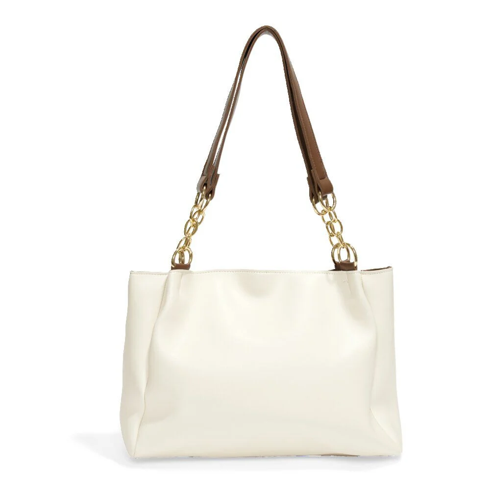 Sac femme fourre-tout simili anse chaîne dorée 33x11xH24cm - 2 modèles noir ou beige