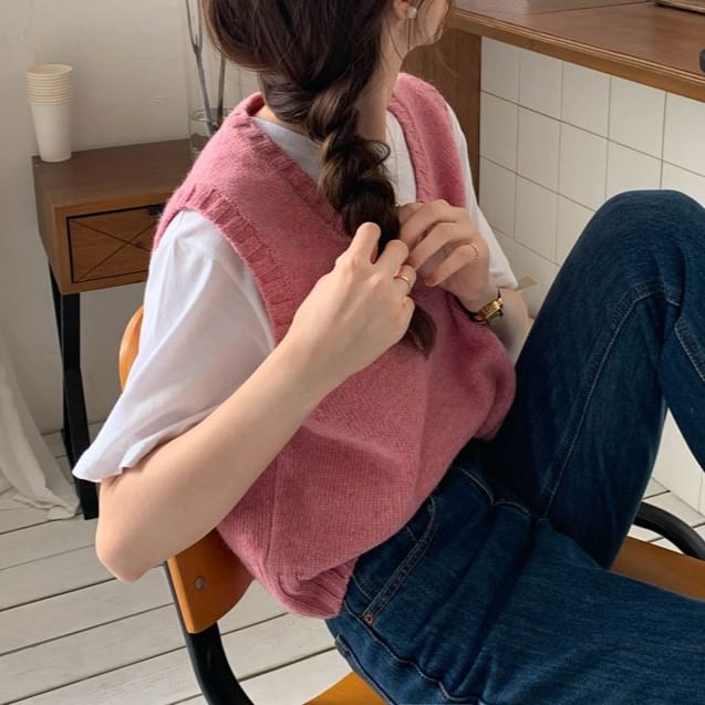 Parisocrates - Ronde hals, effen cropped sweatervest