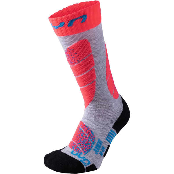 Chaussette de ski UYN JUNIOR SKI SOCKS LIGHT GREY/CORAL FLUO