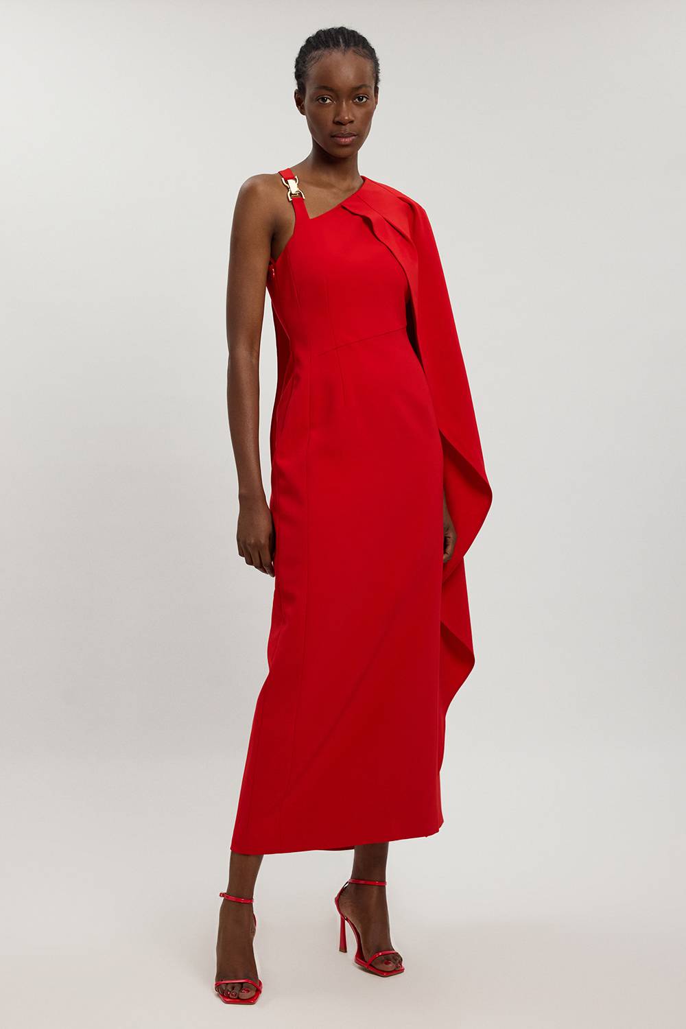 KarenMillen Robe Longue Asymétrique En Viscose Compacte Avec Détail Drapé