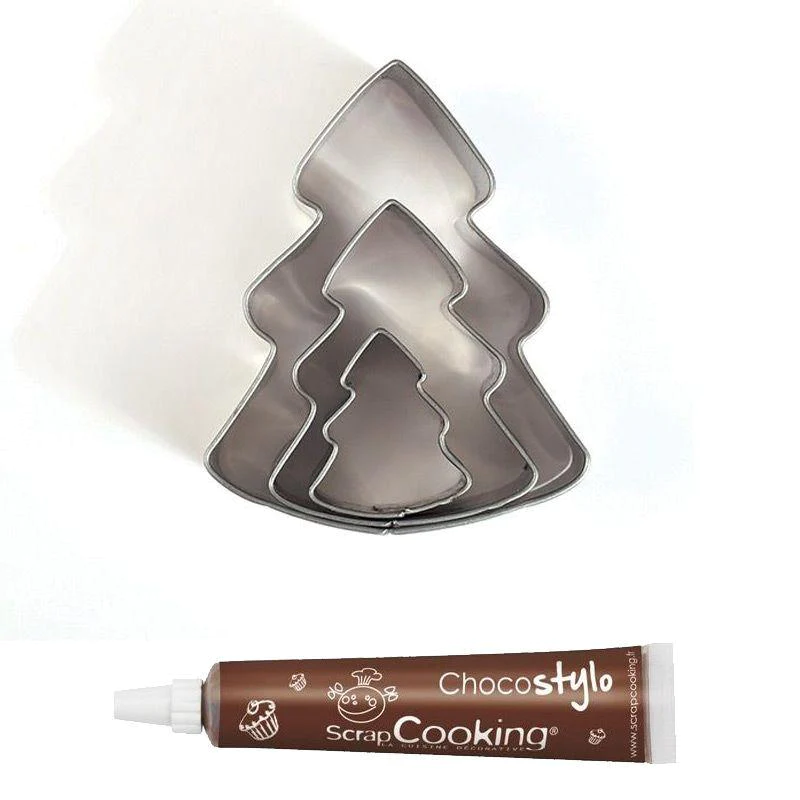 Stylo chocolat + 3 mini emporte-pièces inox Sapins Youdoit