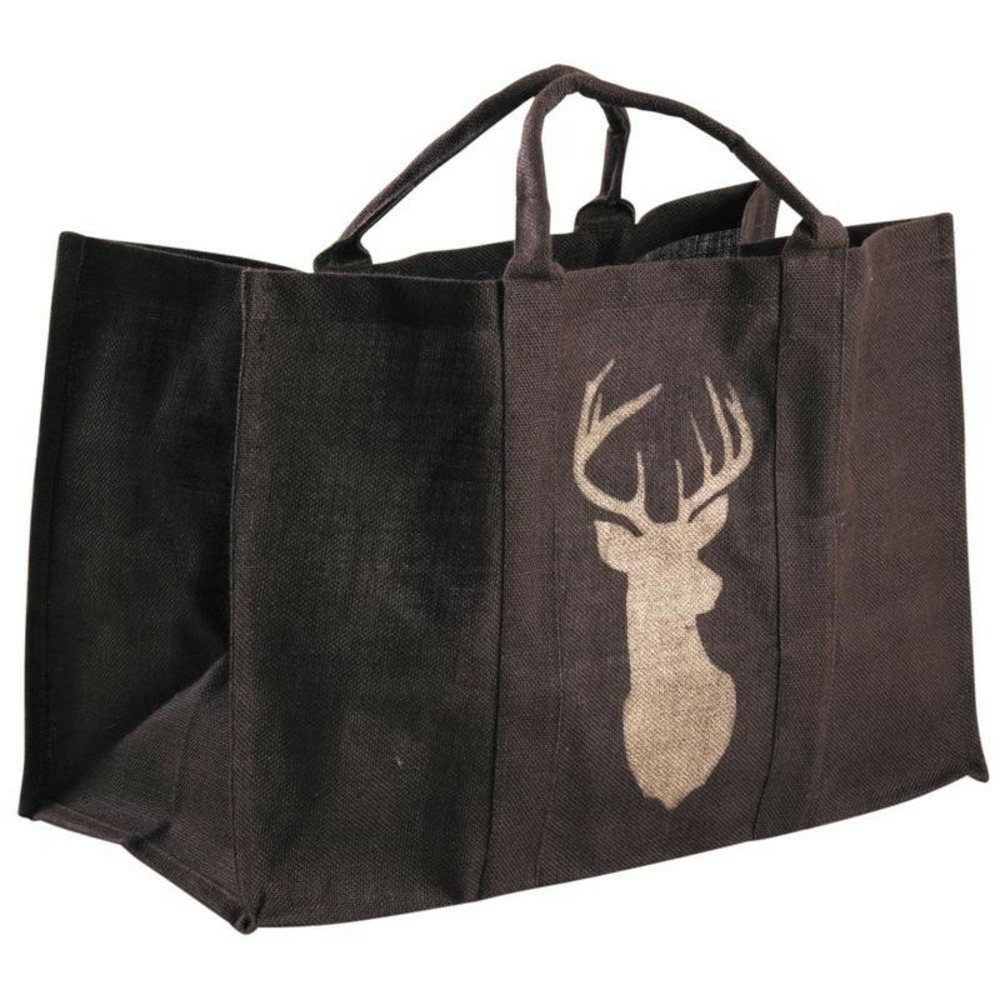 Sac à bûches toile de jute motif cerf