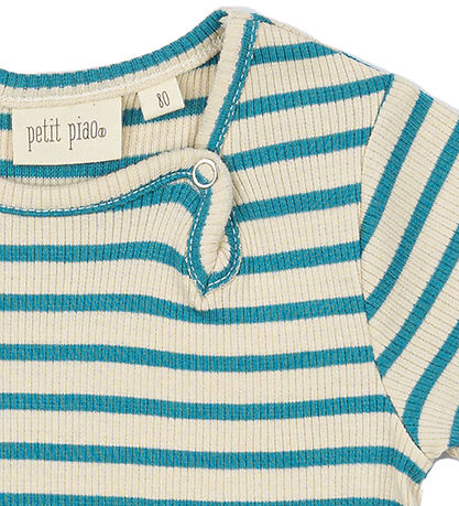 Petit Piao Body k/ä - Rib - Modal - Türkis/Dark Off White