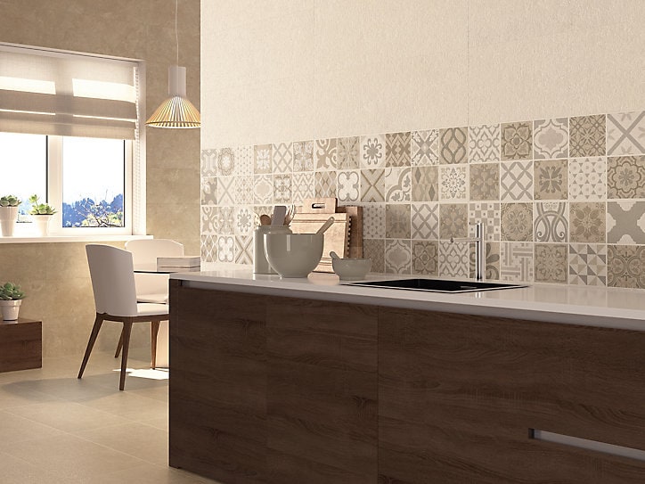 Carrelage mural décor beige 30 x 90 cm Doumay