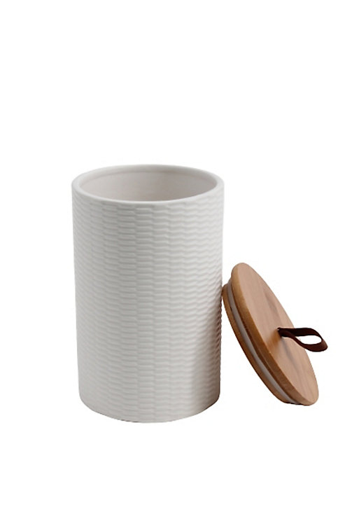 Pot en céramique Ornami blanc avec couvercle en bambou Ivain 1,45 L
