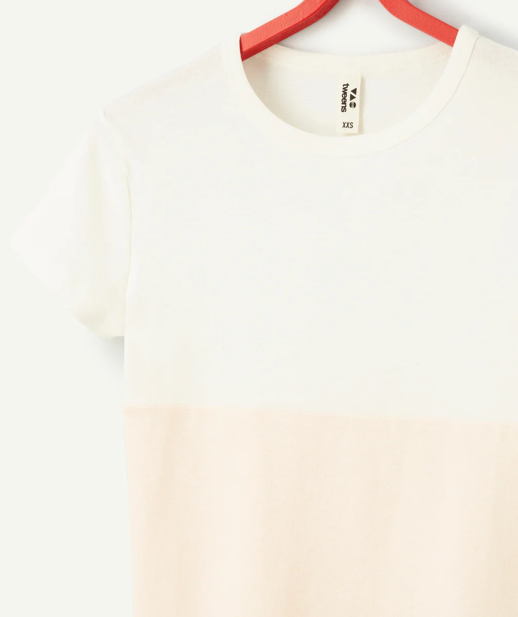 T-SHIRT À MANCHES COURTES FILLE EN FIBRES RECYCLÉES BLANC ET ROSE PÂLE