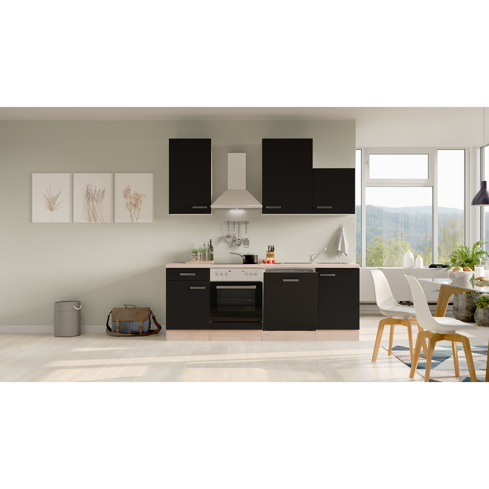 Küchenblock RISENTO - anthrazit-San Remo Eiche - mit E-Geräten - 220 cm
